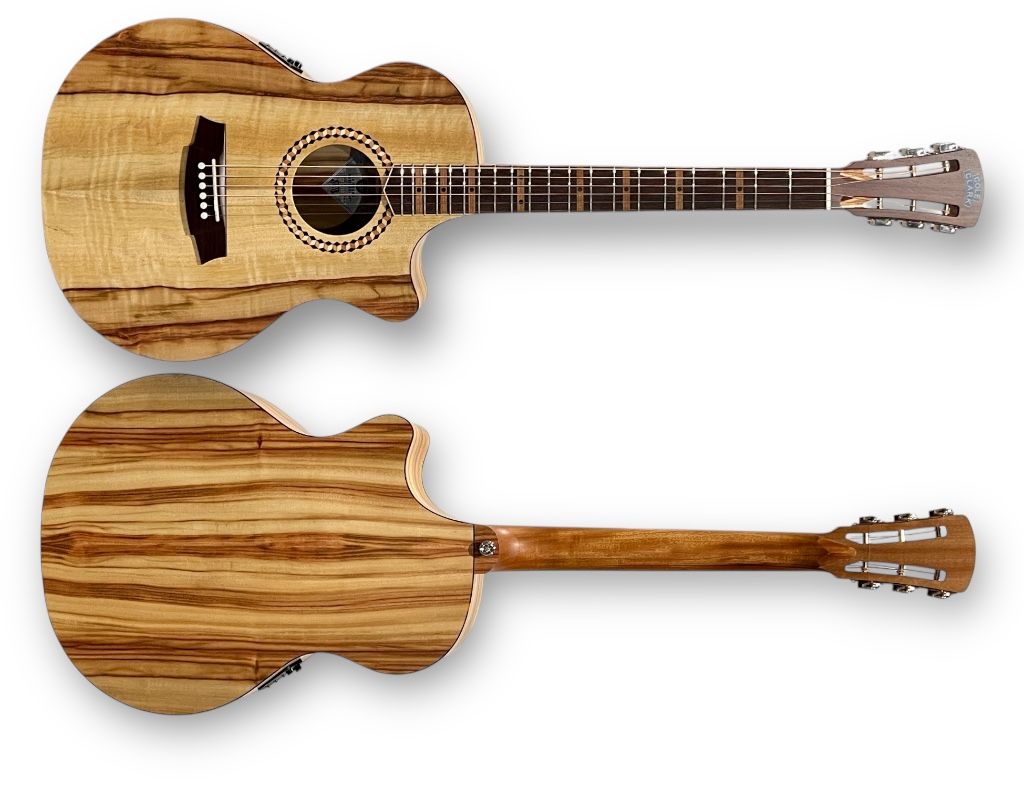 Image of a guitar front and back