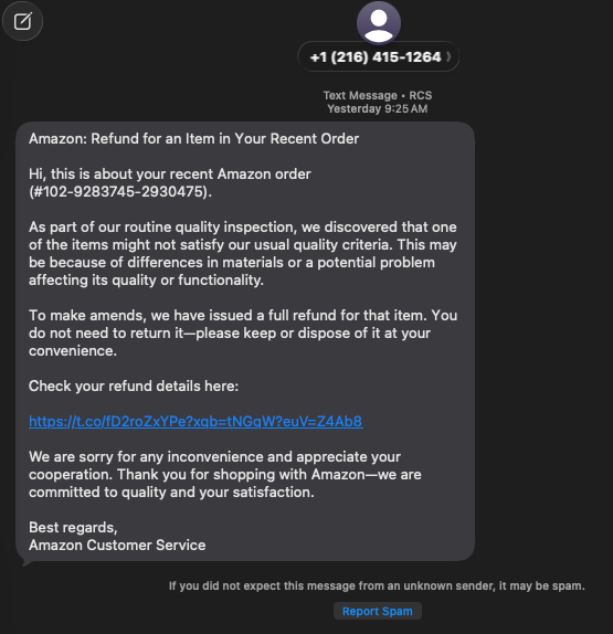 an image of a SMS message that is an obvious scam