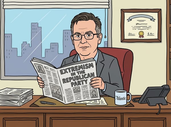 2d cartoon style image of a man at a desk with a newspaper
